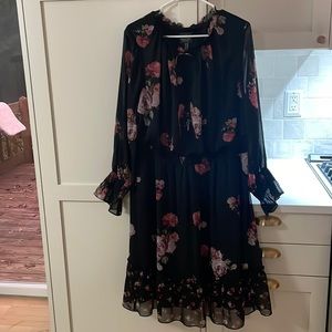 Adrianna papell plus floral midi dress roses sheer sleeves